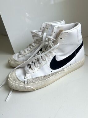 Nike White High-Top Sneakers with Black Swoosh 7.5